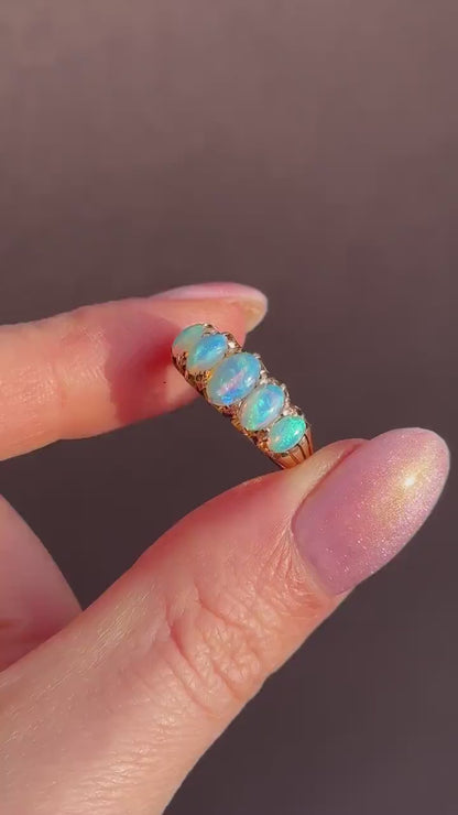 Antique Edwardian Natural Opal Five Stone 18ct Gold Ring
