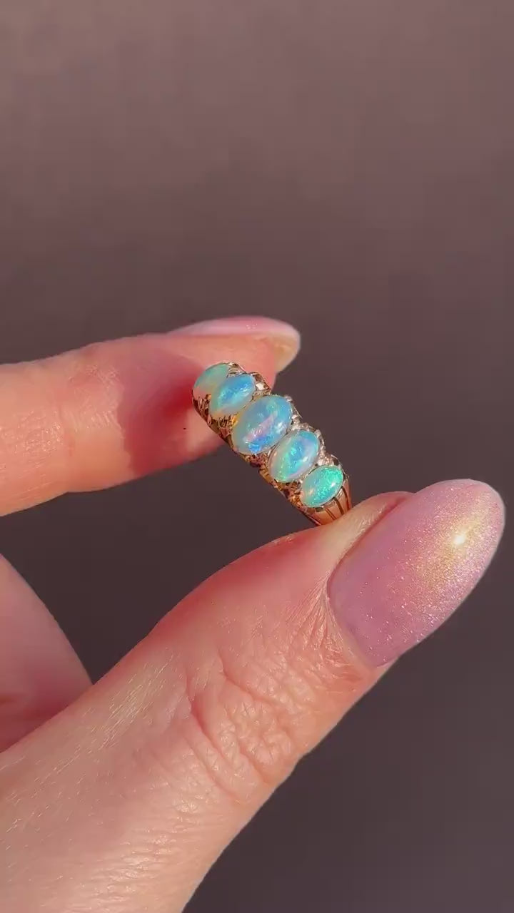 Antique Edwardian Natural Opal Five Stone 18ct Gold Ring
