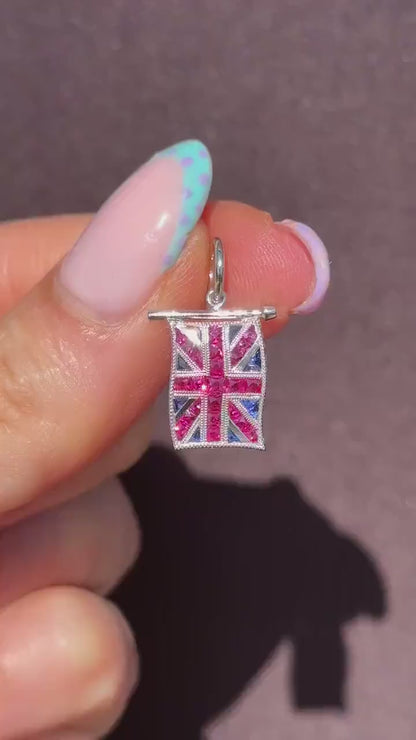 Ruby Sapphire Platinum Union Jack UK GB Flag Charm Pendant