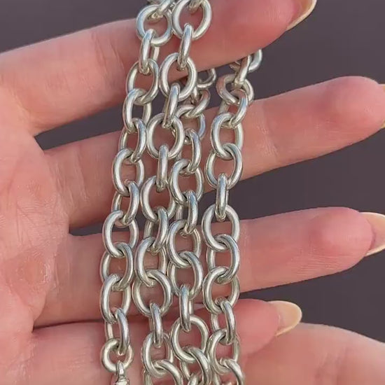 Vintage 51g Silver Oval Cable Link Chain Necklace with Double Dog Clip | 17.5"