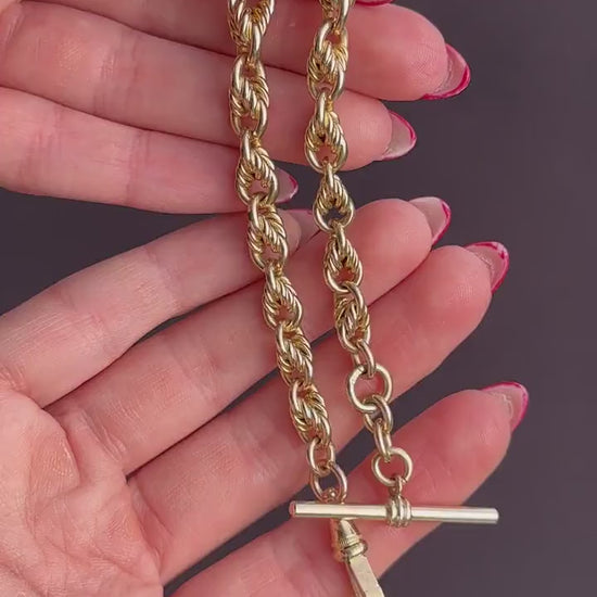 Antique '1904' Love Knot 9ct Yellow Gold Chain Bracelet with T-bar | 8"