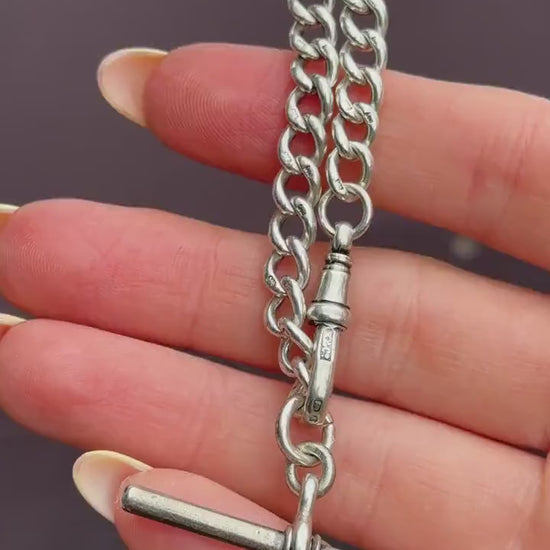 Antique Curb Sterling Silver Bracelet with Dog Clip and T-bar | 8"
