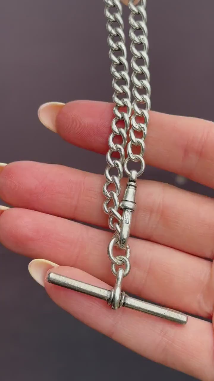 Antique Curb Sterling Silver Bracelet with Dog Clip and T-bar | 8"