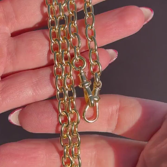 Vintage Gold on Silver Cable Link Watch Chain Necklace with T-Bar and Dog Clips – 17.5"