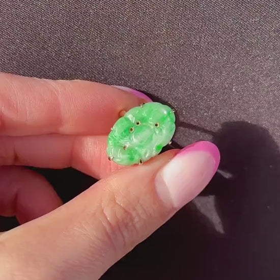 Art Deco Carved Jade 9ct Gold Panel Ring | Antique Vintage