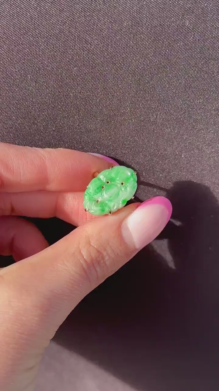 Art Deco Carved Jade 9ct Gold Panel Ring | Antique Vintage