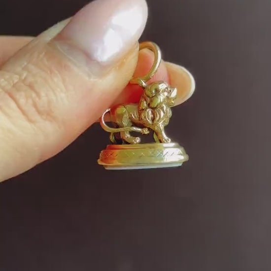Antique Lion Ornate Sardonyx Fob Seal Pendant Charm