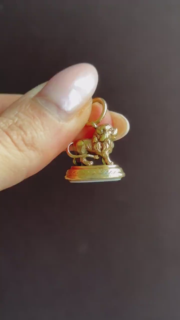 Antique Lion Ornate Sardonyx Fob Seal Pendant Charm