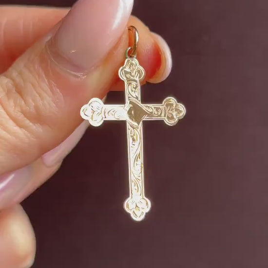 Antique Edwardian 9ct Gold Engraved Cross Pendant