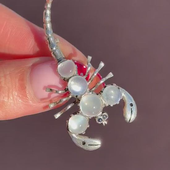 Antique Edwardian Moonstone Scorpion Silver Brooch Pin