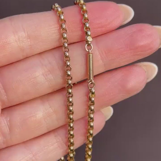 Antique 9ct Gold Faceted Belcher Link Chain Necklace with Barrel Clasp | 17.5"