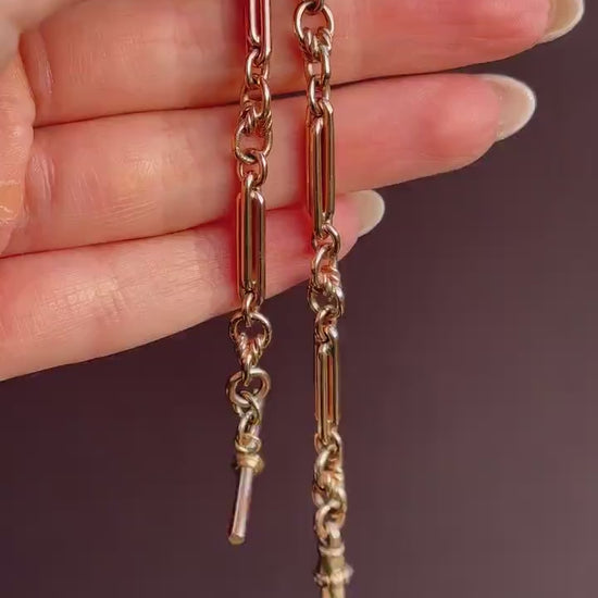 Vintage 9ct Rose Gold Trombone Knot Link Bracelet with Dog Clip and T-bar | 8"