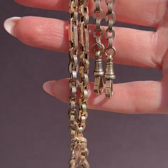 Antique 15.5" 9ct Gold Oval Cable Link Double Albert Watch Chain Necklace