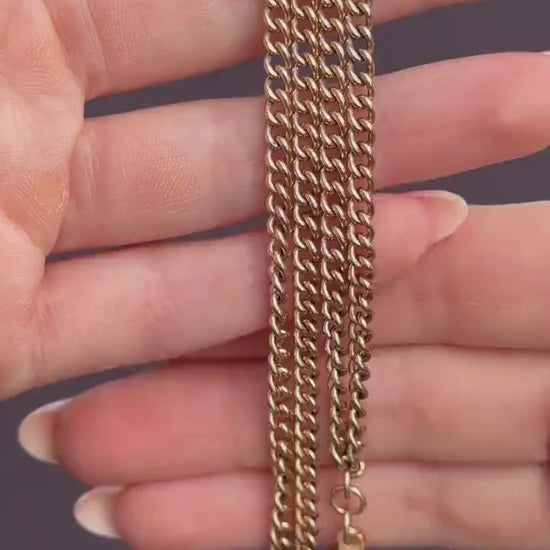 Vintage 20" 9ct Rose Gold Curb Link Double Albert Watch Chain Necklace