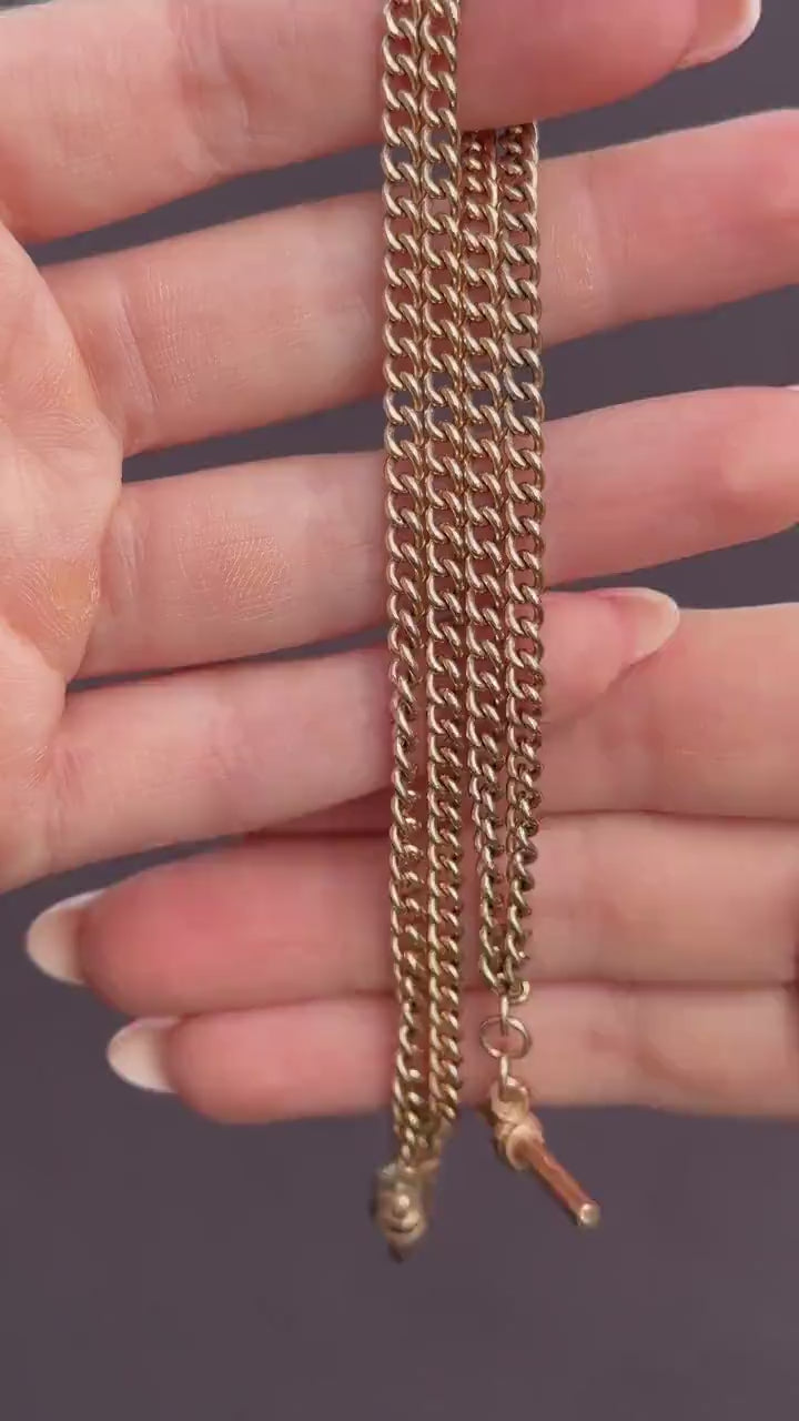 Vintage 20" 9ct Rose Gold Curb Link Double Albert Watch Chain Necklace