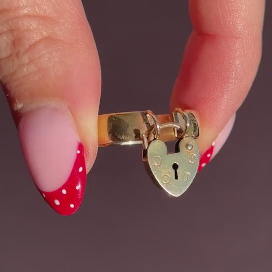 Antique Victorian Heart Padlock Drop 9ct Yellow Gold Band Ring | Chester 1897