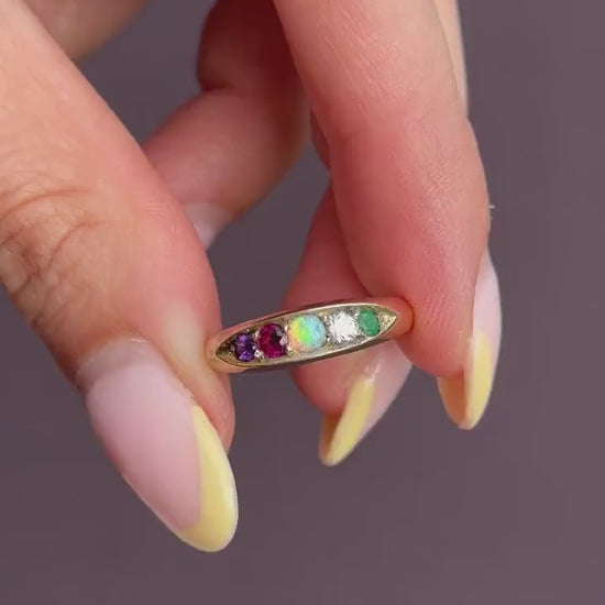 Antique Victorian Multi Gemstone Five Stone 15ct Yellow Gold Ring | Chester 1888