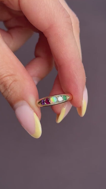 Antique Victorian Multi Gemstone Five Stone 15ct Yellow Gold Ring | Chester 1888