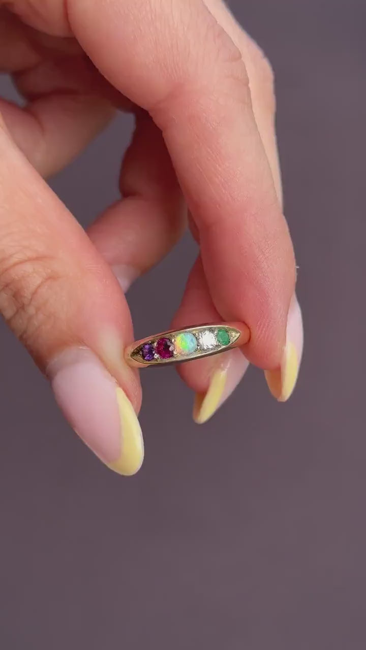 Antique Victorian Multi Gemstone Five Stone 15ct Yellow Gold Ring | Chester 1888