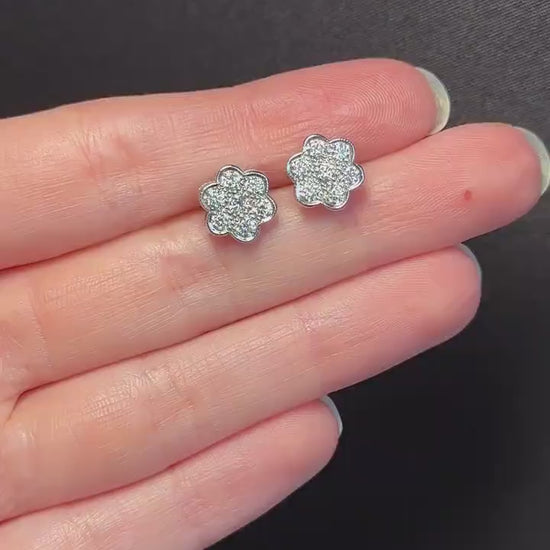 Diamond Daisy 18ct White Gold Flower Cluster Stud Earrings