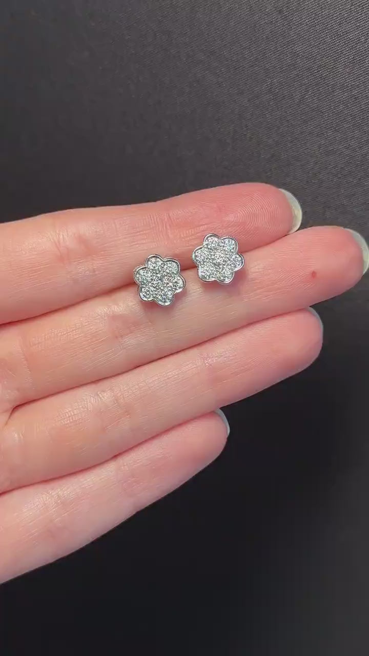 Diamond Daisy 18ct White Gold Flower Cluster Stud Earrings