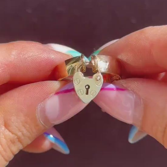 Antique Heart Padlock Drop 9ct Yellow Gold Band Ring | Birmingham 1913