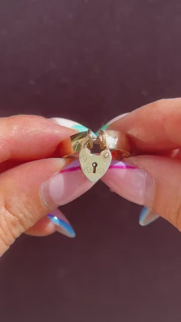 Antique Heart Padlock Drop 9ct Yellow Gold Band Ring | Birmingham 1913