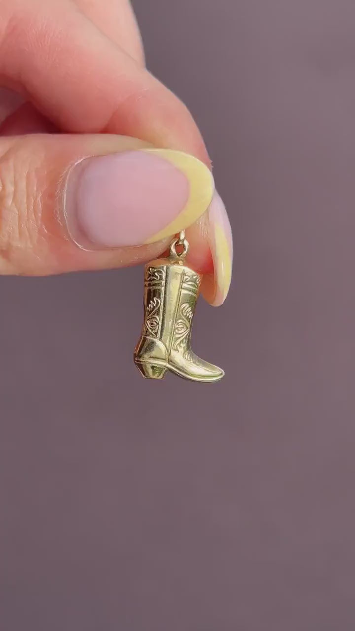 Vintage Cowboy Boot 9ct Yellow Gold Charm Pendant