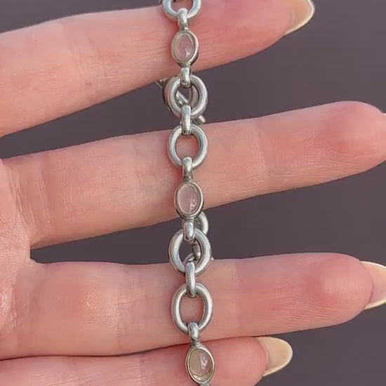 Vintage Cabochon Moonstone Sterling Silver Bracelet | 7"