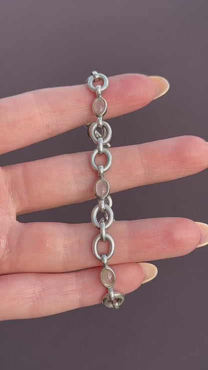 Vintage Cabochon Moonstone Sterling Silver Bracelet | 7"