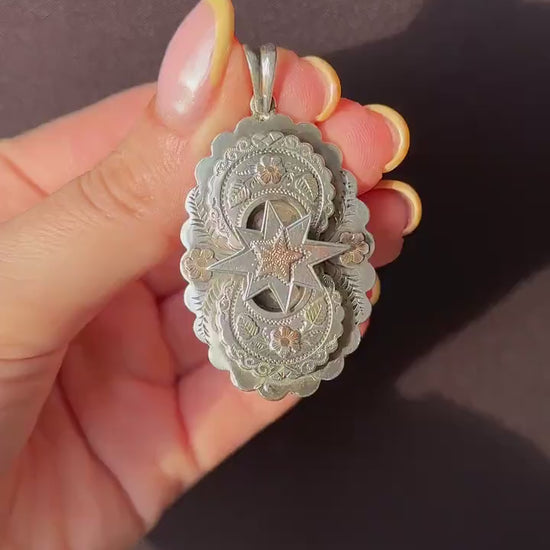Antique Victorian Aesthetic Star Floral Sterling Silver Pendant | Dated 1876