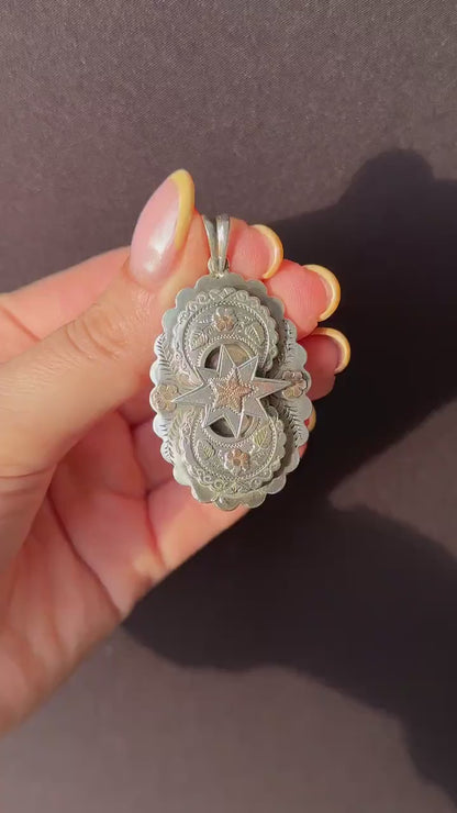 Antique Victorian Aesthetic Star Floral Sterling Silver Pendant | Dated 1876