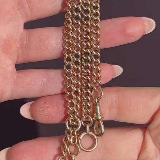 Antique 17.5" 15ct Gold Bolt Ring and Dog Clip Albert Chain Necklace