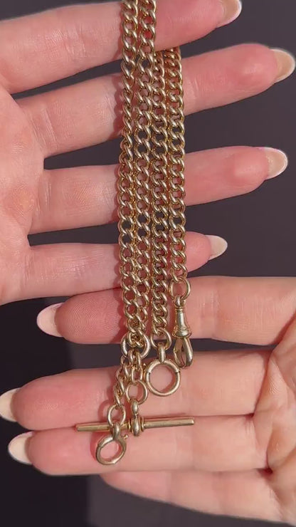 Antique 17.5" 15ct Gold Bolt Ring and Dog Clip Albert Chain Necklace