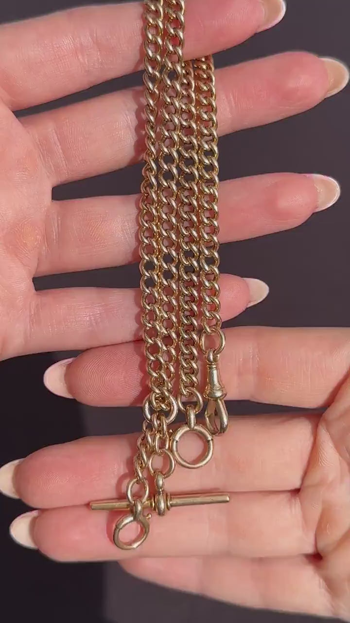 Antique 17.5" 15ct Gold Bolt Ring and Dog Clip Albert Chain Necklace