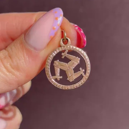Antique '1897' 9ct Gold Triskelion Isle of Man Charm Pendant