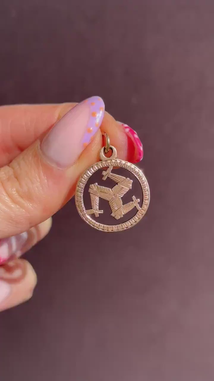 Antique '1897' 9ct Gold Triskelion Isle of Man Charm Pendant