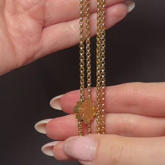 Antique 15ct Gold Chain Necklace with Engraved Slider and Hook | 32"