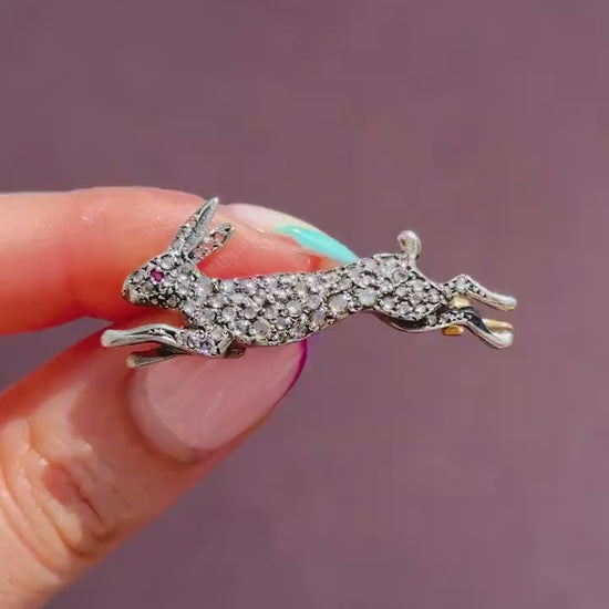 Antique Style 1.10ct Diamond Rabbit Hare Brooch Pin