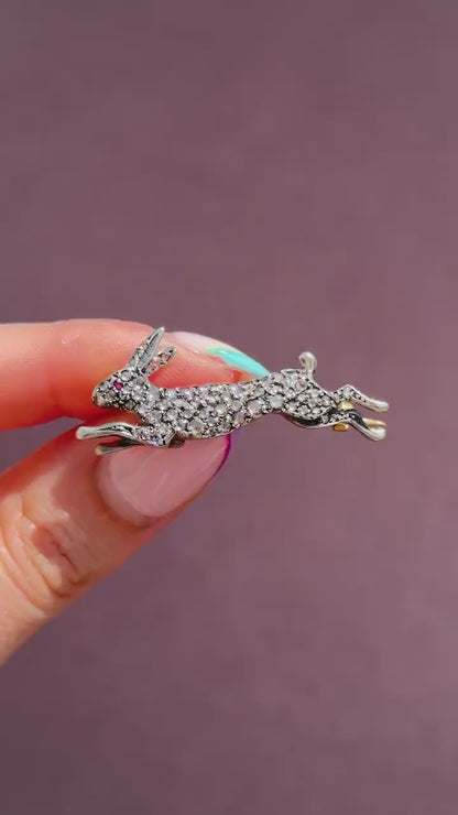 Antique Style 1.10ct Diamond Rabbit Hare Brooch Pin