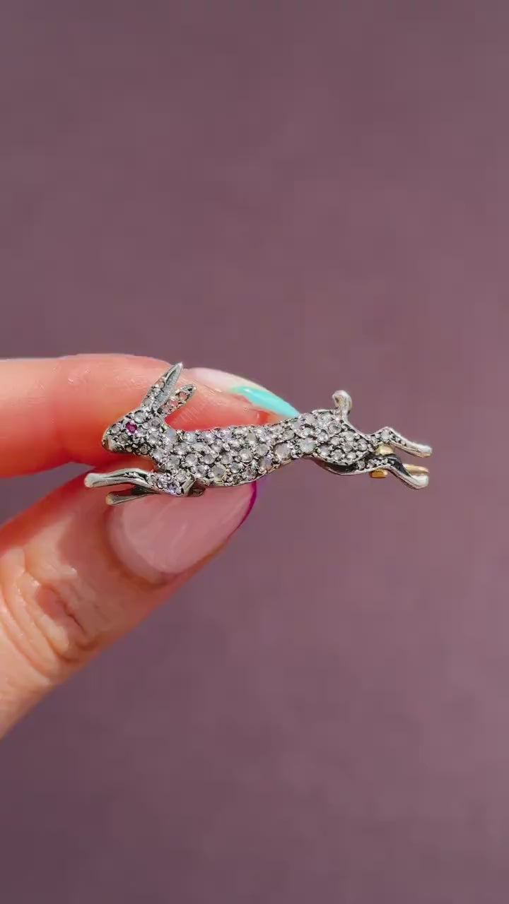 Antique Style 1.10ct Diamond Rabbit Hare Brooch Pin
