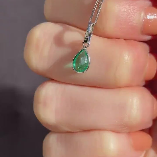 0.48ct Natural Colombian Emerald Pear Drop Platinum Pendant Charm