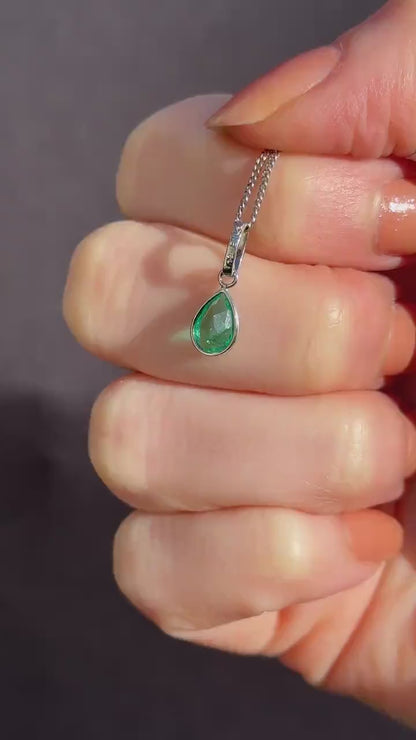 0.48ct Natural Colombian Emerald Pear Drop Platinum Pendant Charm
