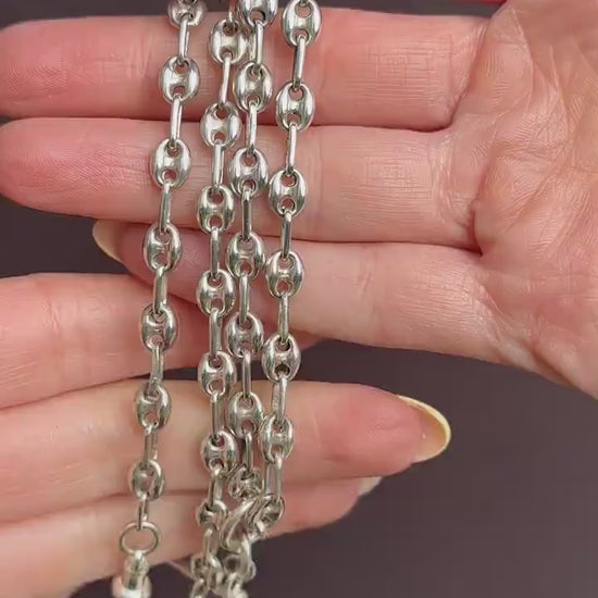 Vintage Sterling Silver 20" Mariner Anchor Link Chain Necklace with T-Bar