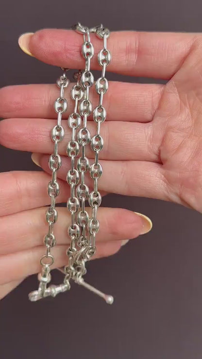 Vintage Sterling Silver 20" Mariner Anchor Link Chain Necklace with T-Bar