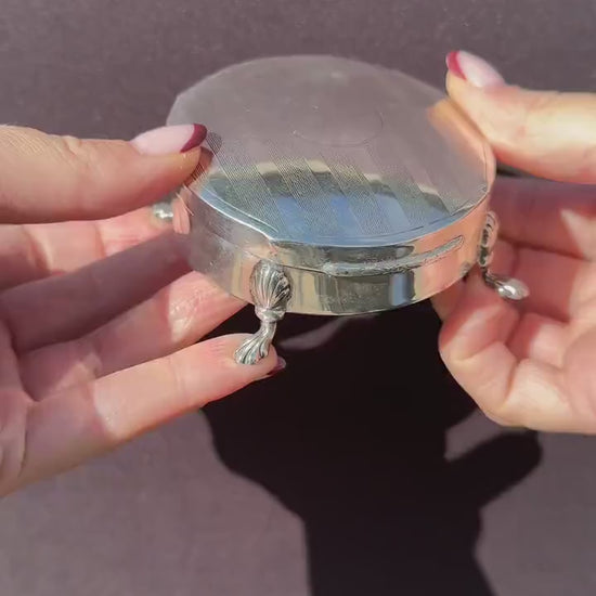 Antique Round Sterling Silver Jewellery Trinket Box - Birmingham 1910