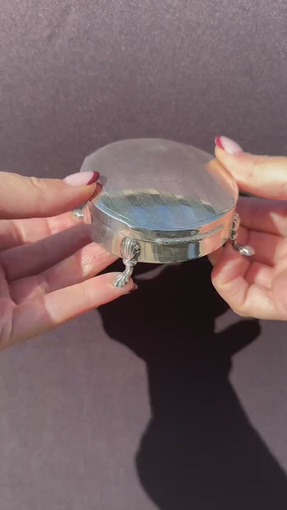 Antique Round Sterling Silver Jewellery Trinket Box - Birmingham 1910