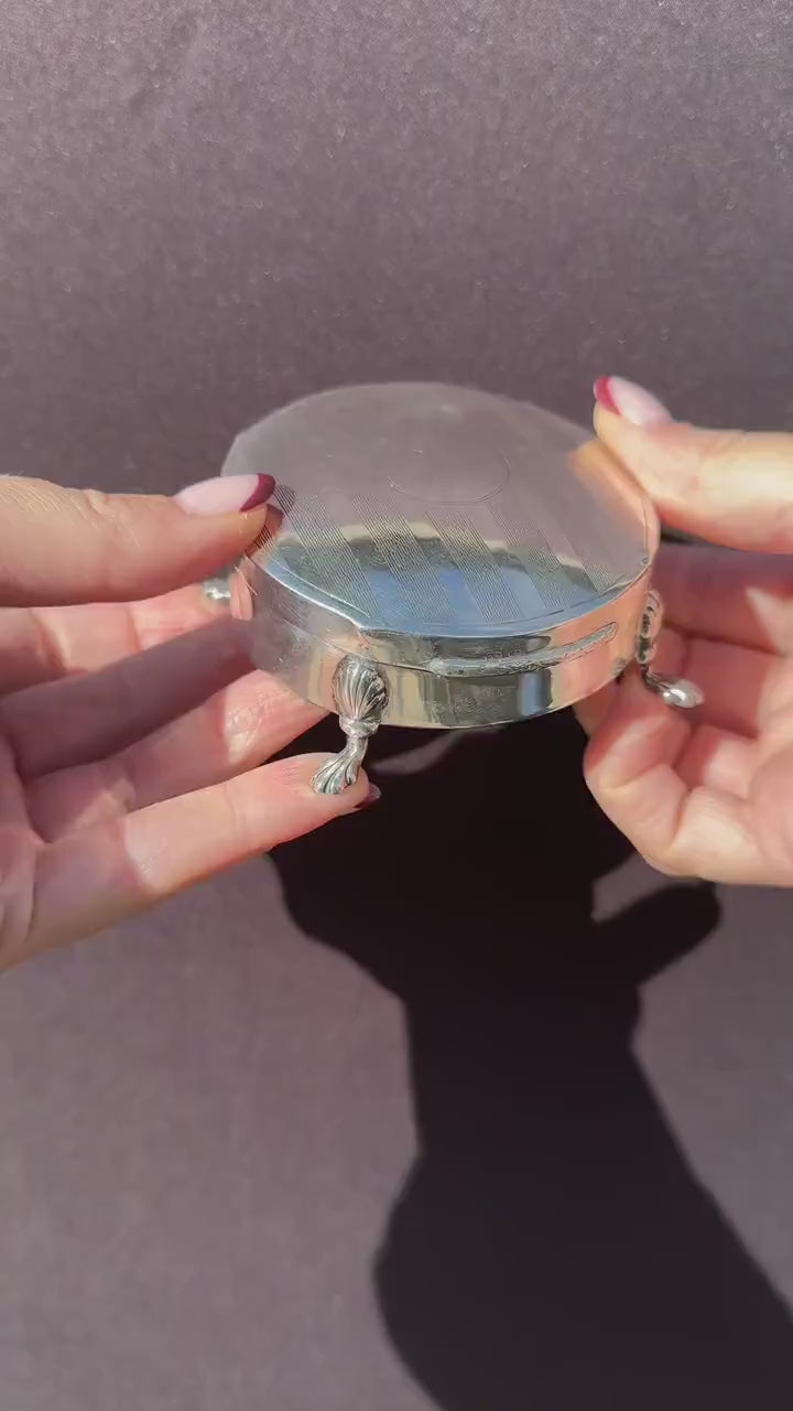 Antique Round Sterling Silver Jewellery Trinket Box - Birmingham 1910