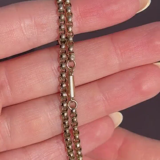 Antique 9ct Gold Faceted Belcher Link Chain Necklace with Barrel Clasp | 17.5"