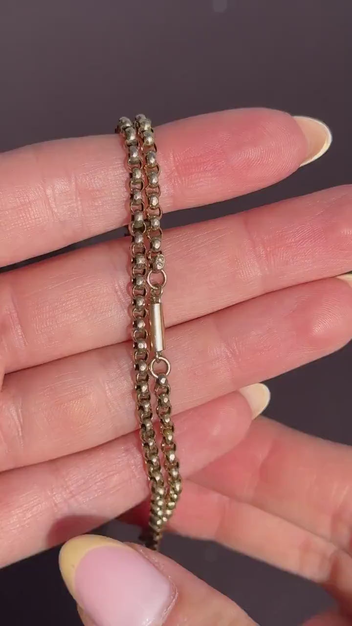 Antique 9ct Gold Faceted Belcher Link Chain Necklace with Barrel Clasp | 17.5"